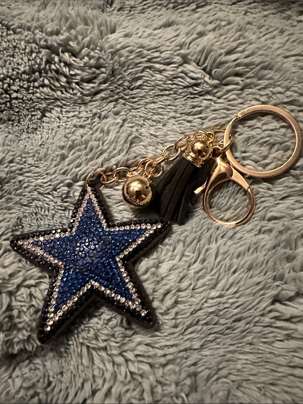 Blue Star Crystal Keychain Charm with Gold Hardware